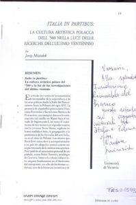 ITALIA IN PATIBUS: LA CULTURA ARTISTICA POLACCA DELL’500 NELLA LUCE DELLE RICERCHE  DELL’ULTIMO VENTENNIO