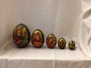 Set of five nested painted wooden eggs