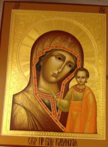 Painted icon of Virgin and Child (Our Lady of Kazan)