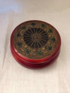 Round wooden box with lid