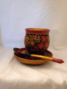 Set of cup, plate and spoon