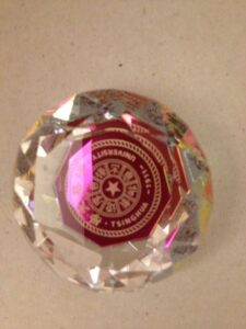 Cut crystal paper weight souvenir (Tsighua University)