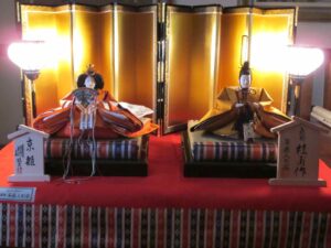Japanese scene with dolls representing the Emperor and Empress