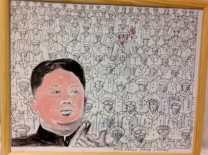 Framed satyrical drawing
