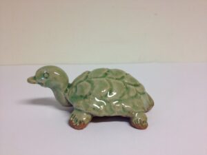 Green glazed terracotta turtle figurine