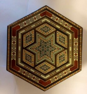 Wooden hexagonal mosaic inlay box