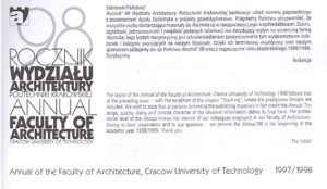 A 98 Annual Faculty of Architecture.Cracow University of Technology