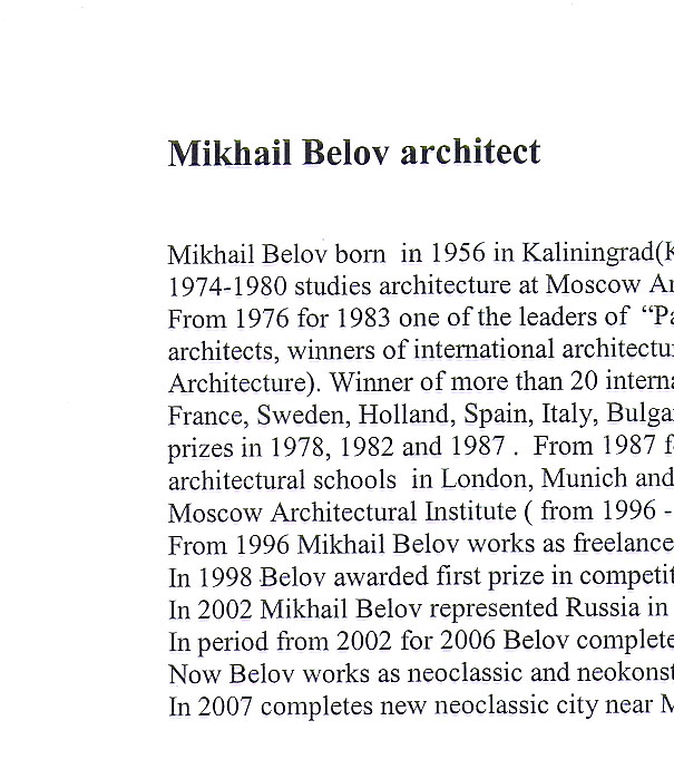 MIKHAIL BELOV: Projects, photo, paper architecture, all texts. 1983-2006